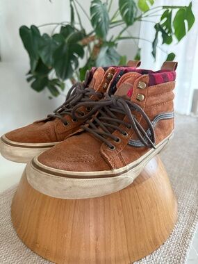 Vans SK8-Hi MTE Brown Suede High-Top Sneakers with Red Plaid Lining